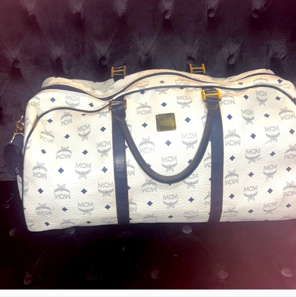 MCM White and Black Duffel Bag size 55